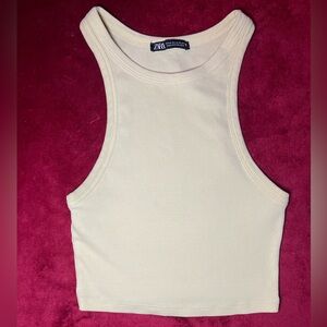 Zara Off-White Ribbed Tank Top